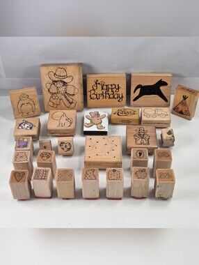 Vintage 90s Rubber Stamp Lot: Cottagecore & Boho Western • 27 Pc Destash